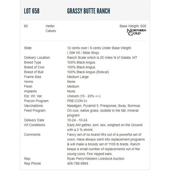 Grassy Butte Ranch - 80 Heifers; Base Weight: 600