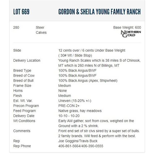 Gordon & Sheila Young Family Ranch - 280 Steers; Base Weight: 600