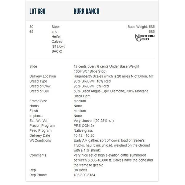Burk Ranch - 30/65 Steers/Heifers; Base Weight: 565/565