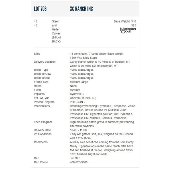 XC Ranch Inc - 45/45 Steers/Heifers; Base Weight: 540/525