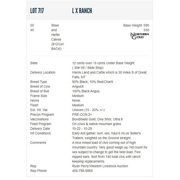 L X Ranch - 55/45 Steers/Heifers; Base Weight: 590/550
