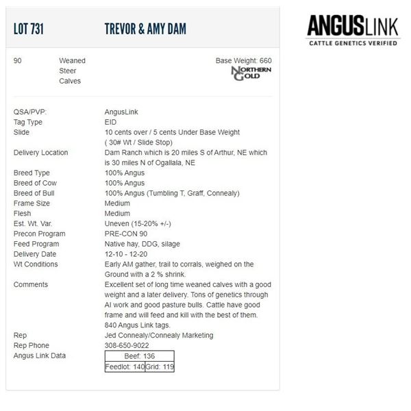 Trevor & Amy Dam - 90 Weaned Steers; Base Weight: 660