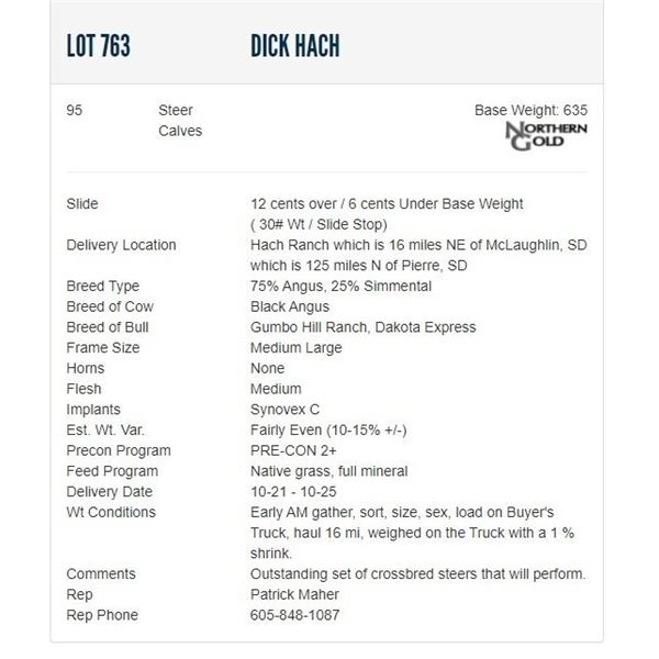 Dick Hach - 95 Steers; Base Weight: 635