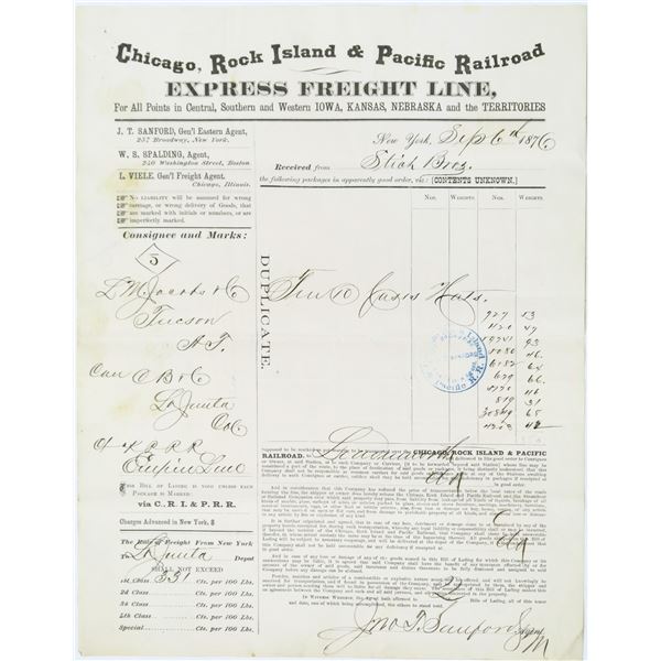 Tucson Freight Bill from Chicago, Rock Island & Pacific RR  [135902]