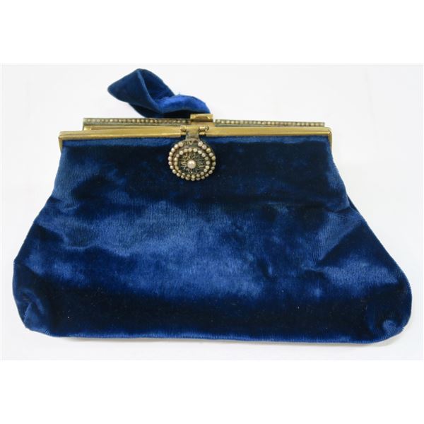 Vintage Antique Blue Velvet Purse  [137084]