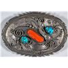 Image 1 : Turquoise and Coral Silver Belt Buckle  [137698]