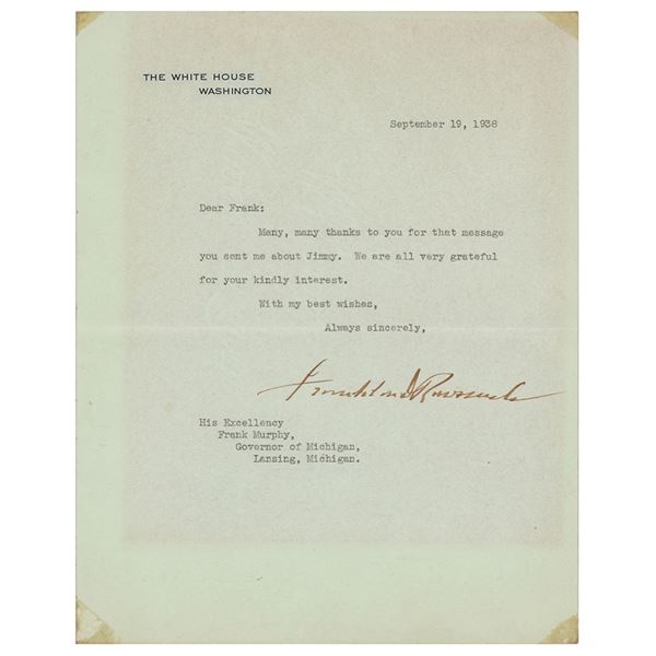 Franklin D. Roosevelt Typed Letter Signed as President
