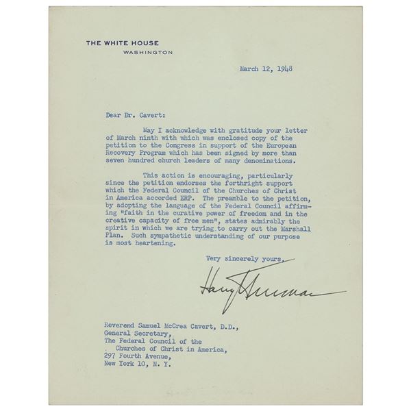 Harry S. Truman Typed Letter Signed as President