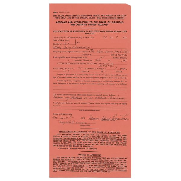 Mamie Doud Eisenhower Document Signed