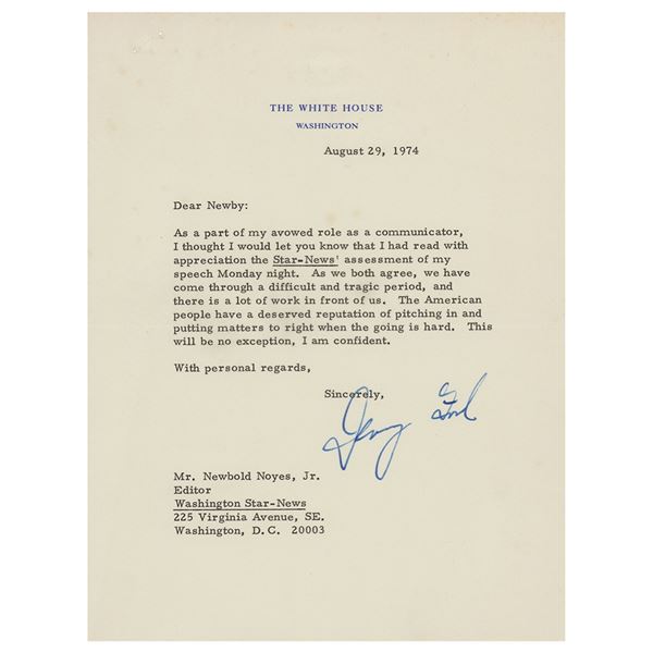 Gerald Ford Typed Letter Signed as President
