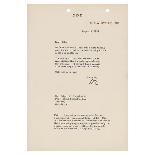 Dwight D. Eisenhower Typed Letter Signed as President
