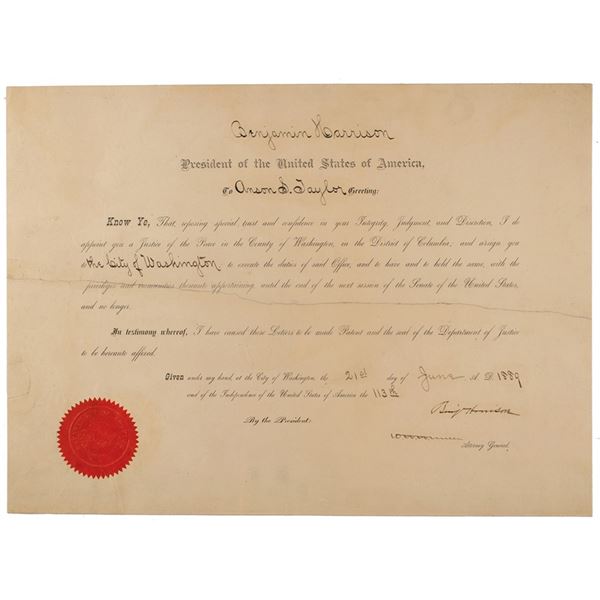 Benjamin Harrison Document Signed as President