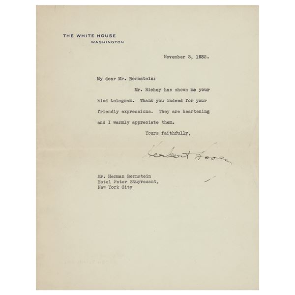 Herbert Hoover Typed Letter Signed as President