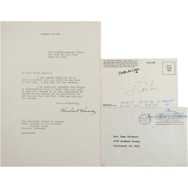 Hoover, Carter, and Roosevelt Signed Group Lot