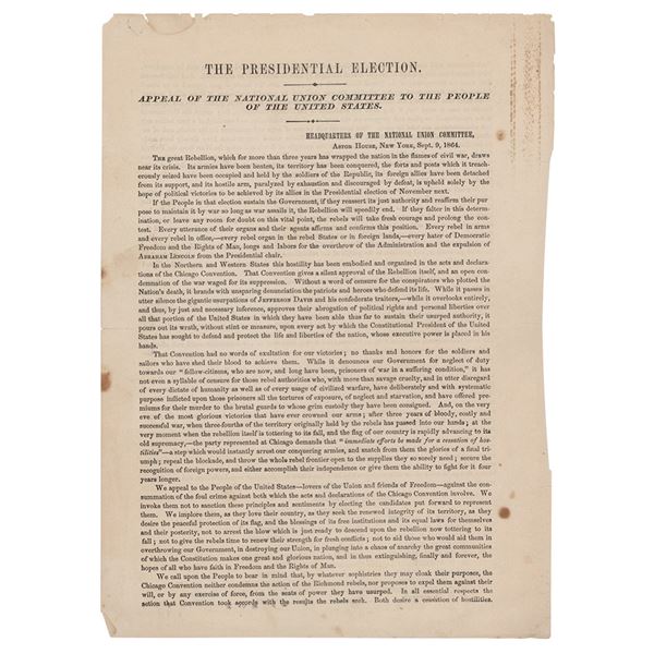 Abraham Lincoln: 1864 Presidential Election Leaflet