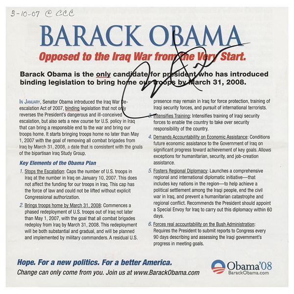Barack Obama Signed Campaign Brochure