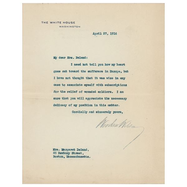 Woodrow Wilson Typed Letter Signed as President