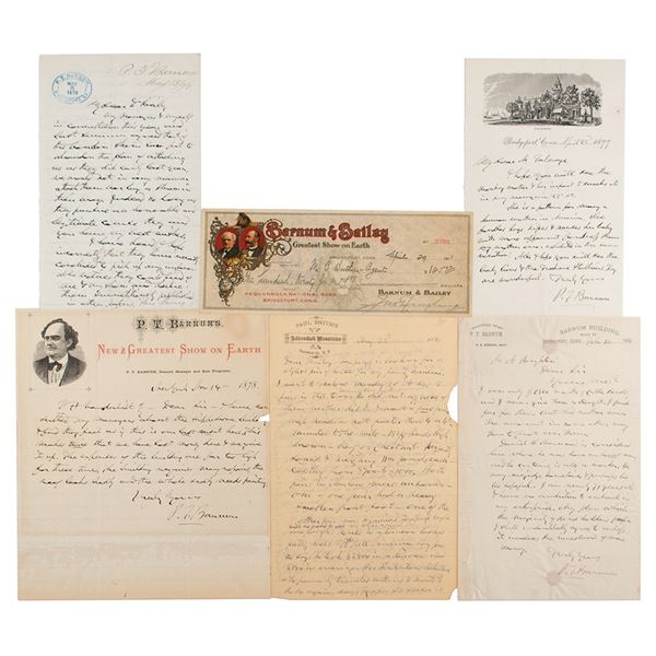 P. T. Barnum (5) Autograph Letters Signed and John Ringling Signed Check