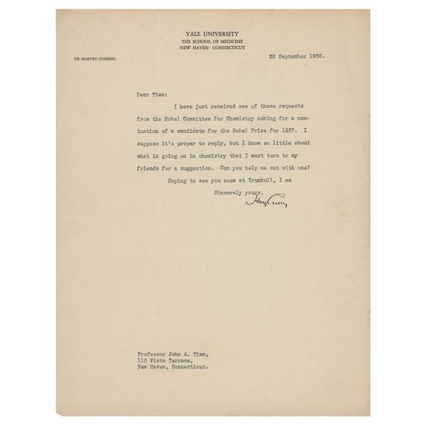 Harvey Cushing Typed Letter Signed