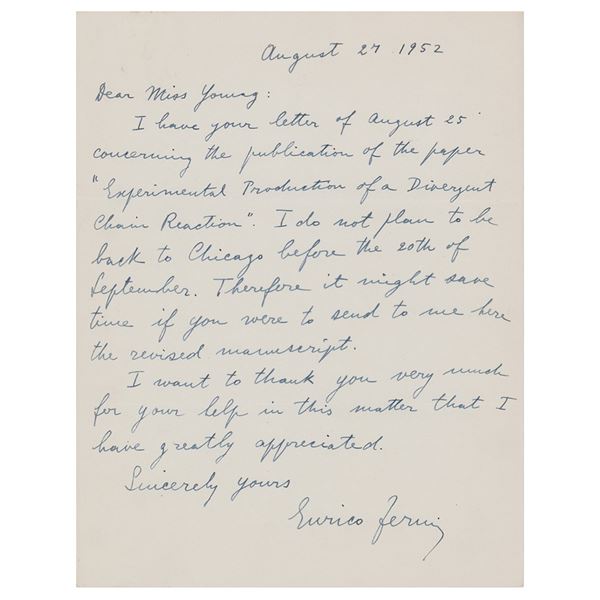 Enrico Fermi Autograph Letter Signed