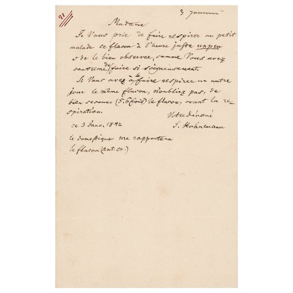 Samuel Hahnemann Autograph Letter Signed