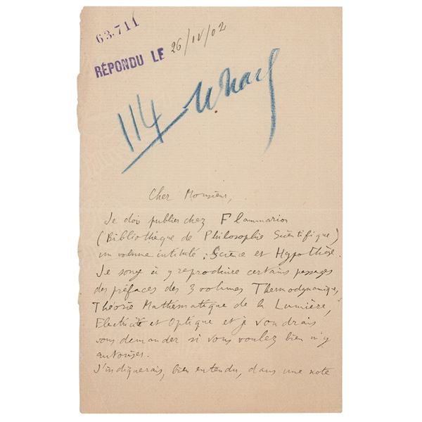 Henri Poincare Autograph Letter Signed