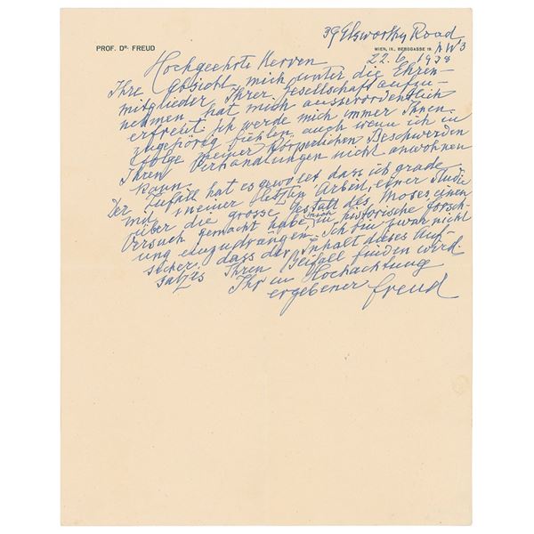 Sigmund Freud Autograph Letter Signed