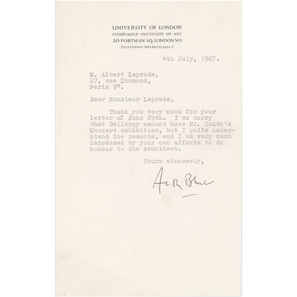 Anthony Blunt Typed Letter Signed