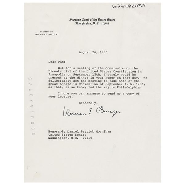 Warren E. Burger Typed Letter Signed