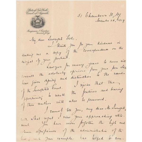 Benjamin Cardozo Autograph Letter Signed