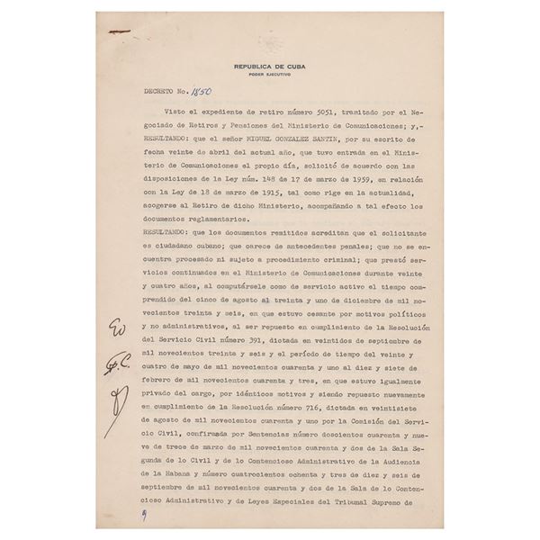 Fidel Castro Document Signed