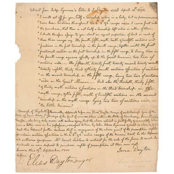 Jonathan Dayton Autograph Document Signed