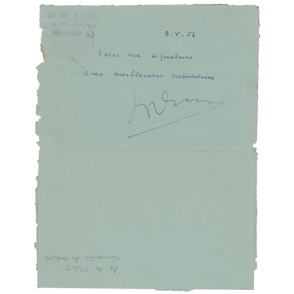 Max Euwe Autograph Note Signed