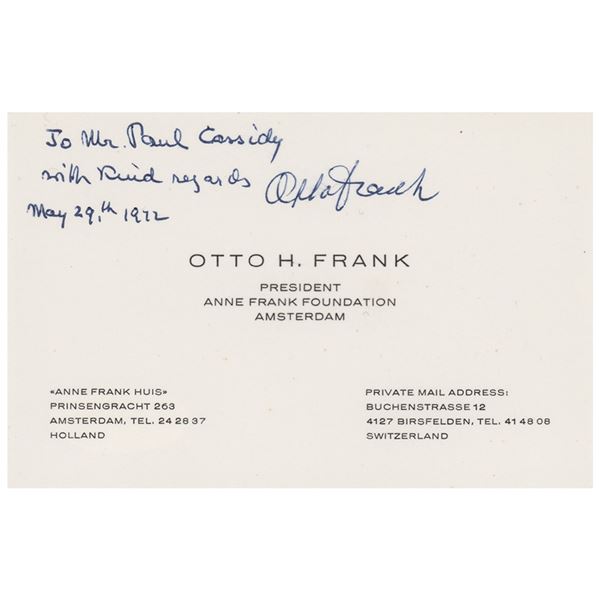 Otto Frank Signed Business Card