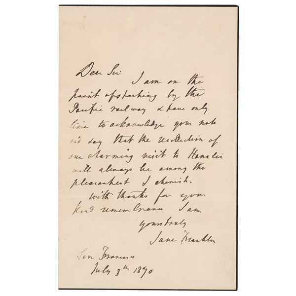 Lady Jane Franklin Autograph Letter Signed