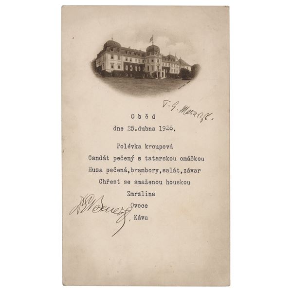 Tomas Masaryk and Edvard Benes Signed Menu