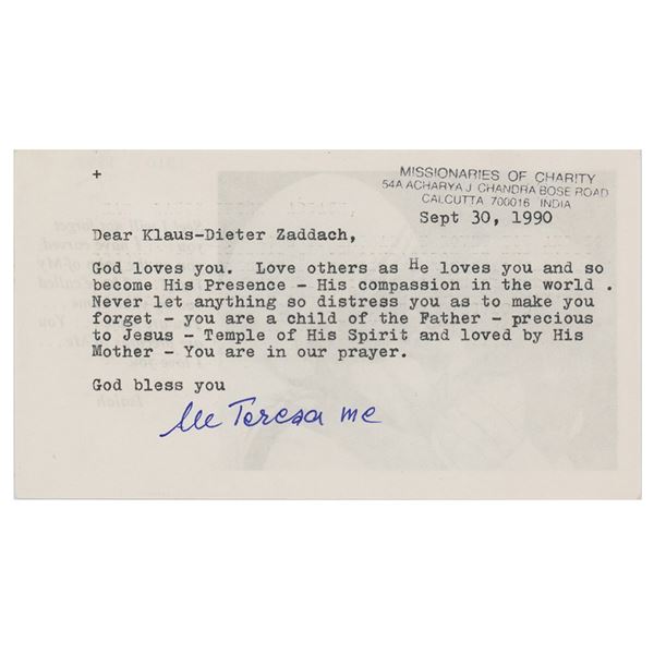 Mother Teresa Typed Letter Signed