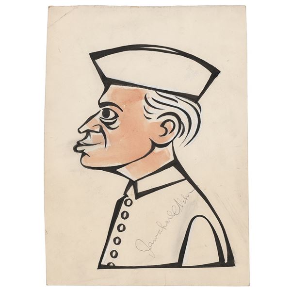 Jawaharlal Nehru Signed Sketch