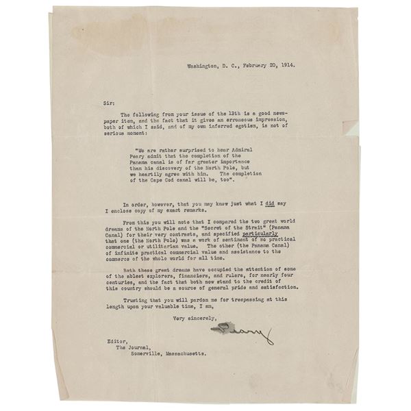 Robert E. Peary Typed Letter Signed