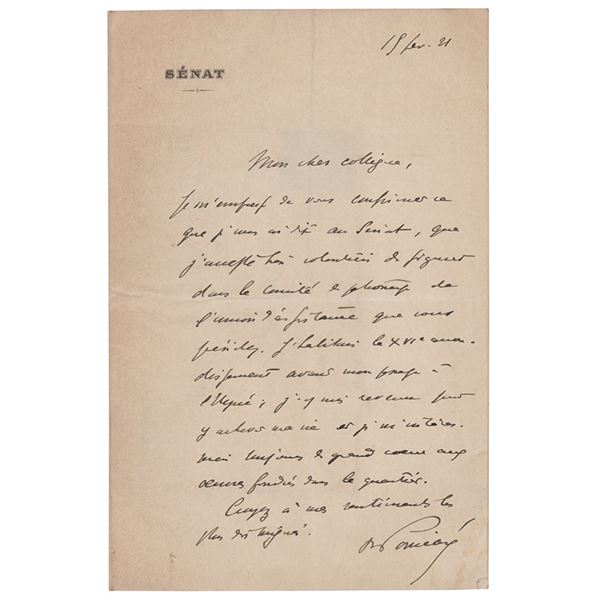 Raymond Poincare Autograph Letter Signed