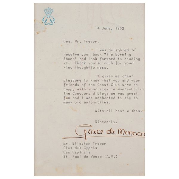 Princess Grace Typed Letter Signed