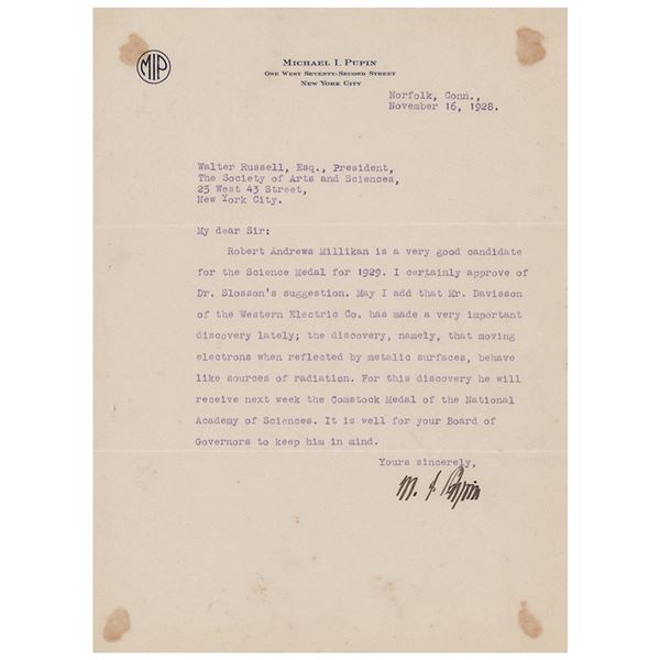 Michael Pupin Typed Letter Signed
