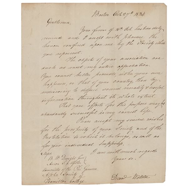 Daniel Webster Letter Signed