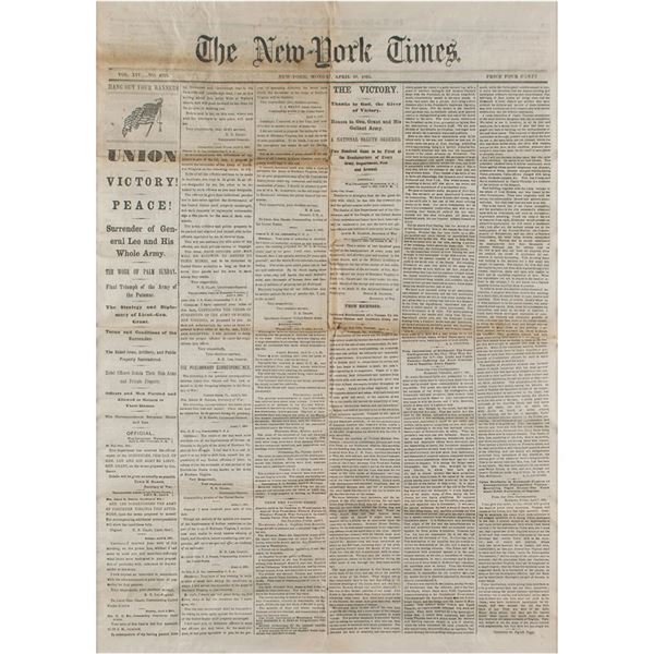 Civil War: New York Times from April 10, 1865, Proclaiming the End of the War