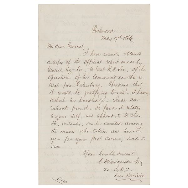 Fitzhugh Lee Manuscript Letter