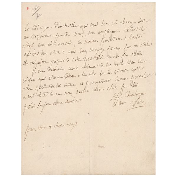 Marquis de Sade Autograph Letter Signed