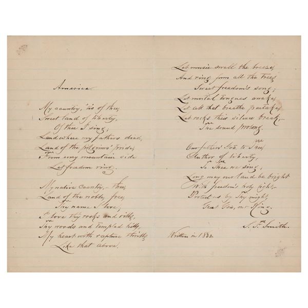 Samuel Francis Smith Autograph Manuscript Signed