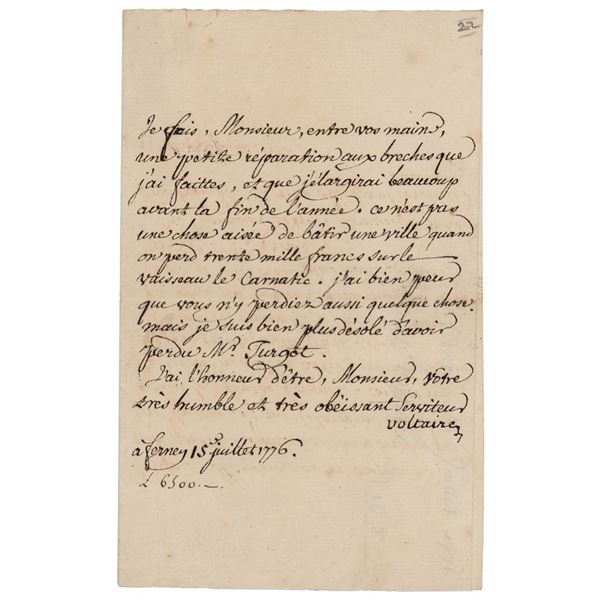 Voltaire Letter Signed