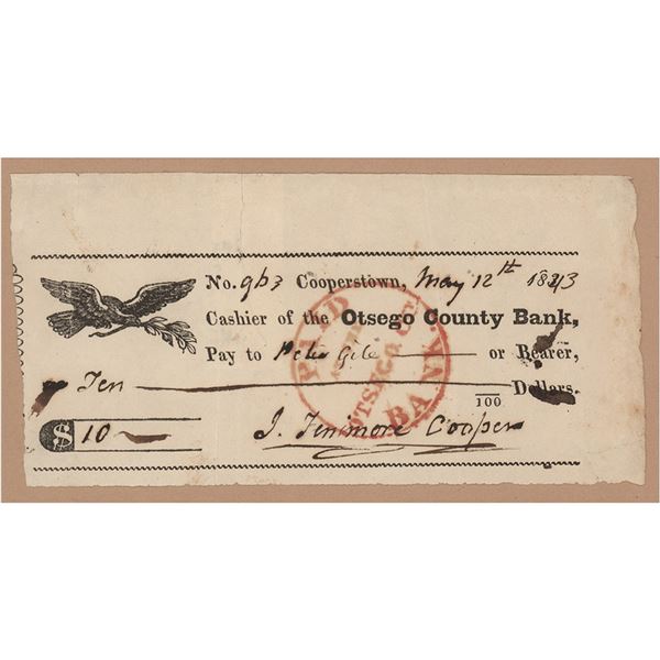 James Fenimore Cooper Signed Check
