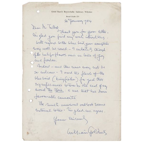 William Golding Autograph Letter Signed